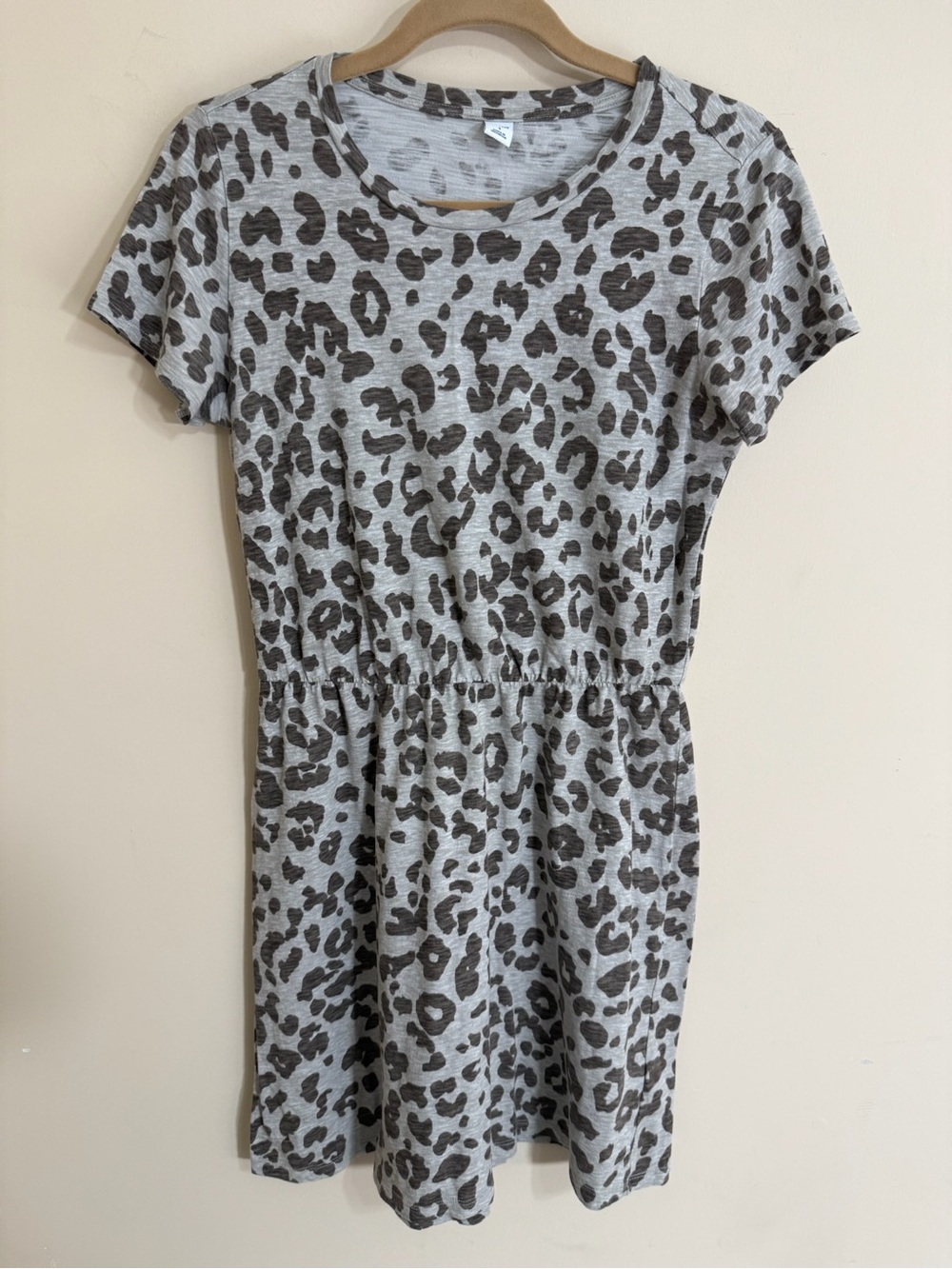 OLD NAVY Women’s Small Gray Leopard Print Dress Casual Short Sleeve‎ Cinched